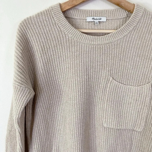 Madewell Thompson Pocket Beige Long Sleeve  Pullover Sweater - Picture 7 of 14